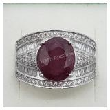 Silver Ruby Cubic Zirconia Ring, size 10