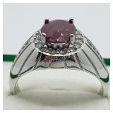 Silver Ruby Cubic Zirconia Ring, size 11