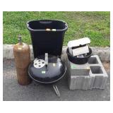 Group lot, includes cinder blocks, trashcan,