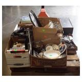 Skid lot, includes books, glassware, tv wall