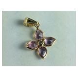 14 yellow gold pink sapphire, two diamonds