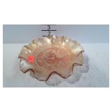 Marigold carnival glass 8" ruffled edge footed