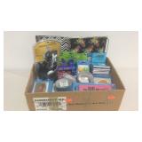 Box of office supplies paper clips, magnets,
