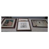 Group with three home decor pictures, and framed