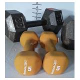 Four weights, dumbbell type. Two steel 30lbs, two