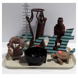 Decor statues, turtle figure, tin sign,  figural