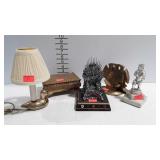 Home decor - brass bookends, accent lamp & dresser