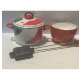 Kitchenware - nest of 2 red enamel on cast bowls,
