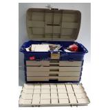 Plano 758 tackle box with fishing hooks, lures,