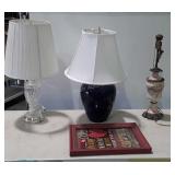 Three lamps two with shades and one with out and