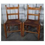 Pair of Clore Chairs, oak frame with rush cane