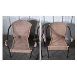Pair of wicker chairs, metal framed all weather