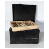 Wooden Craft box with wooden pegs and such