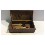 Toy wooden tool chest with set of wood carving