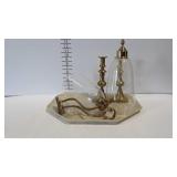 Brass candlestick holders, and pair of wall sconce