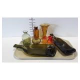 Colored glass - 2 wine bottle snack servers, Moon