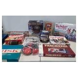 Group of games including Twister Moves, Jenga,