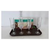 Set of 4 French lead crystal stemware flutes, and