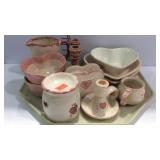 Pottery, with pink heart designs - napkin holder,
