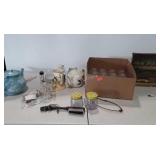 Group lot, includes glassware, tea pots, brush,
