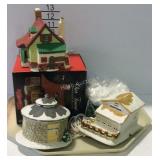 3 Ceramic Christmas village houses with light