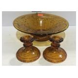 Amber sandwich glass console bowl & matching pair