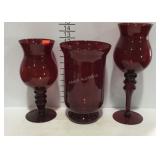 Ruby red glass - vase, and pair of graduated