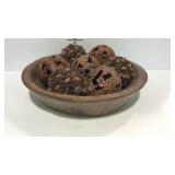 Home decor wooden center bowl with decorative orbs