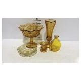 Amber glass - Coin dot bud vase, pattern glass