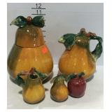 Ceramic pear shaped kitchen decor set- cookie jar,