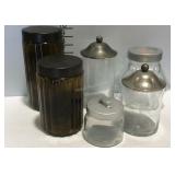 6 Canister jars - two sets of 2, and 2 singles