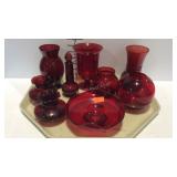 Ruby glass - rose bowl, footed dish, compote, 5