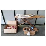 Group- wooden ironing board, hanging light fixture