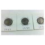 1934,35,37 Buffalo Nickels