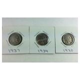 1920,34,37 Buffalo Nickels