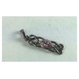 925 Sterling Celtic Knot Pendant W Purple Stone