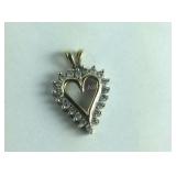 Genuine Diamond Heart Pendant 10 K Gold 3/4"