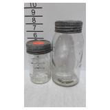 2 Clear glass canning jars with zinc ring lids &