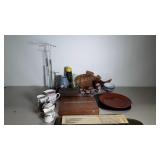 Decor group, includes fish shaped basket, cigar