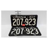 1937 Virginia license plates, pair  207-923