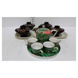 Asian teapot with serving tray & 4 cups - also