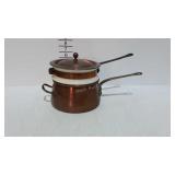 Copper and porcelain double boiler with brass