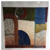 Abstract print with copper accent, signed,