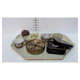 Asian design dip dishes, cup, lacquer coaster set,