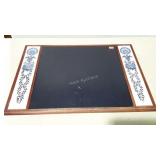 Desk blotter, wood frame, with ceramic side