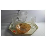 Iris and Herringbone pattern glass, pitcher wih