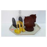 Bookends, three pair, two metal and a set of