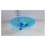 Tri-footed ruffled edge blue 9" bowl