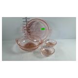 Pink depression - 2 berry bowls, 1 double handled