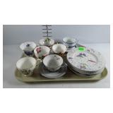 Painted china - 3 cups with matching saucers, 1 is